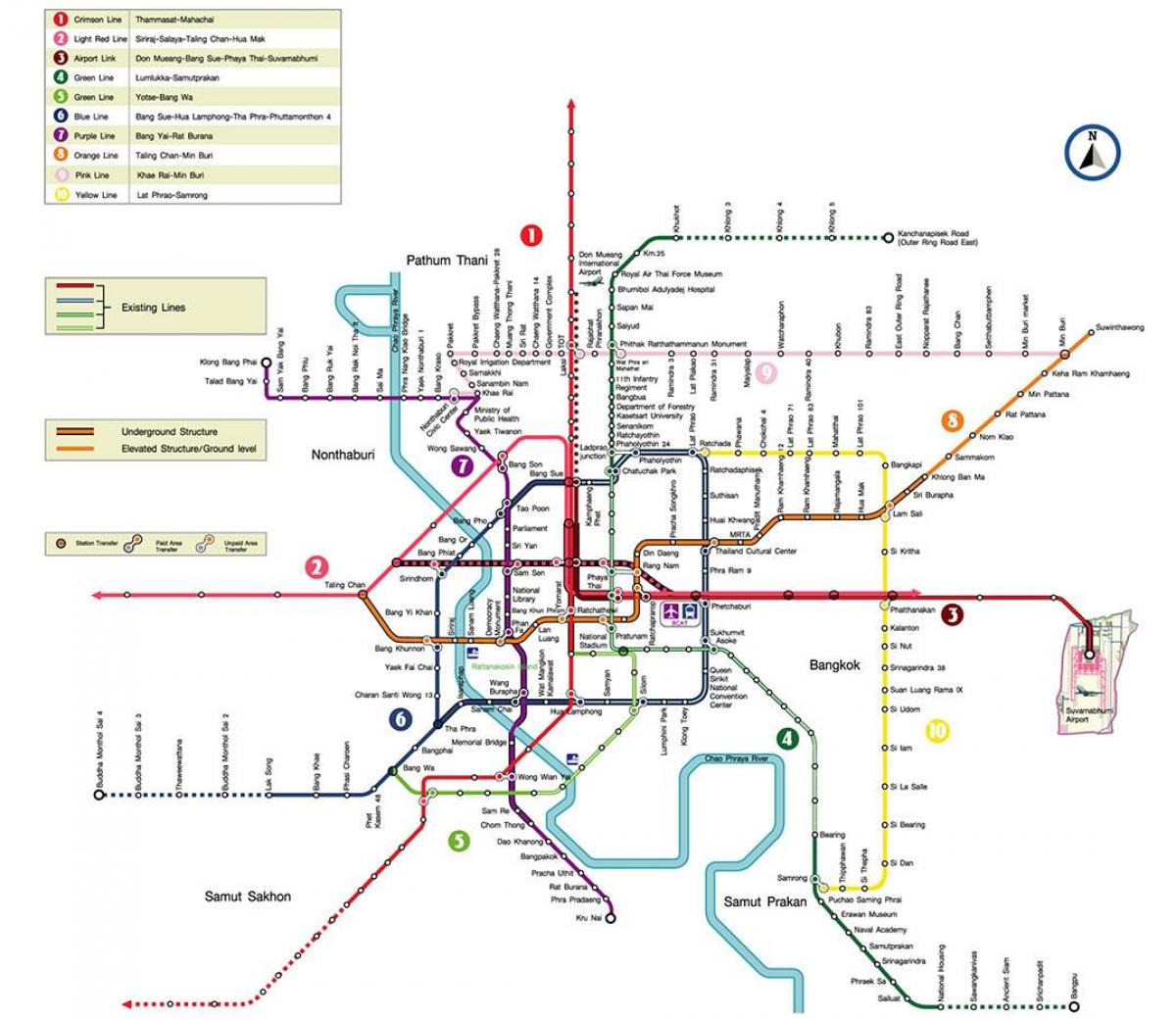 bangkoku metro stanicu mapu