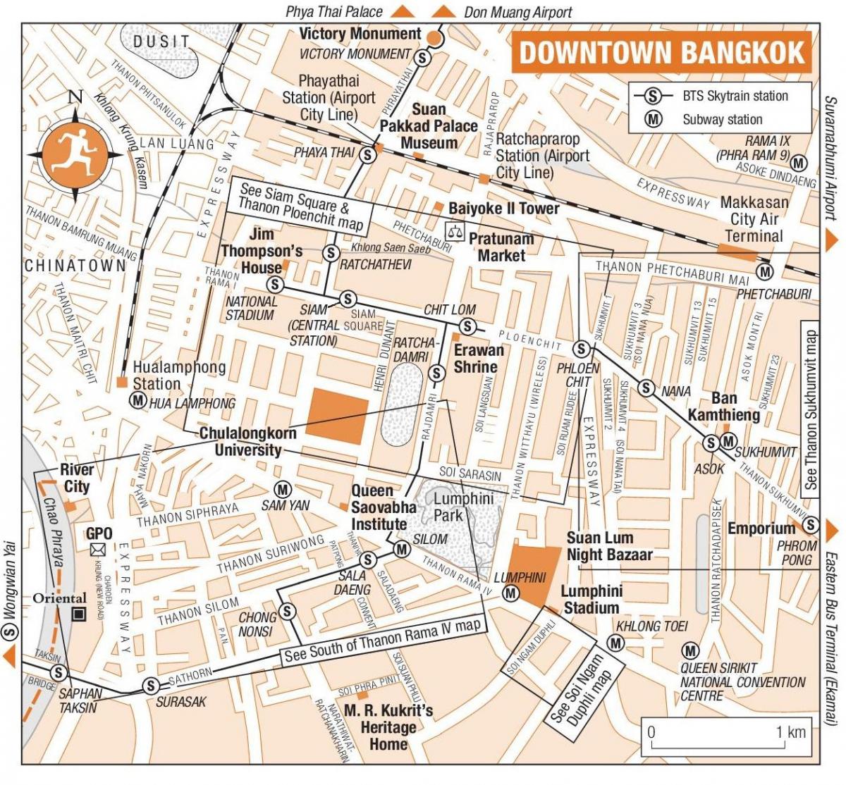 bangkok-u centru mapu