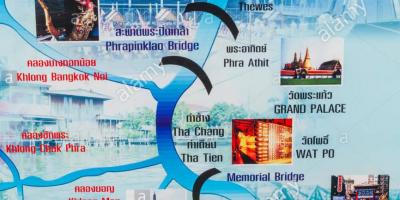 Mapa chao phraya rijeku bangkoku